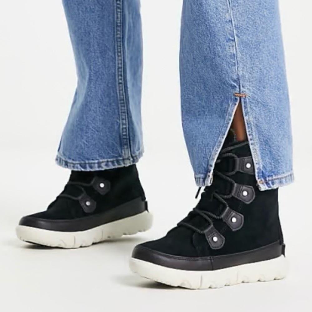 Sorel Joan Explorer Waterproof Boots Lace Up Fur Leather Black Like New Size 8